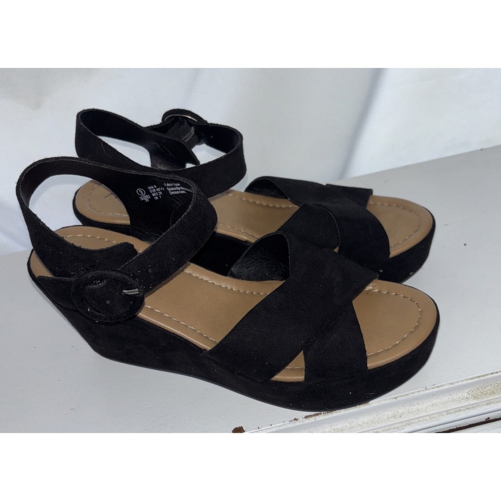 American Eagle Women's Phog Black Faux Suede Platform Open-Toe Sandal Shoes 9M - Picture 1 of 6